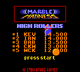 Marble Madness title screen for GameBoy Color